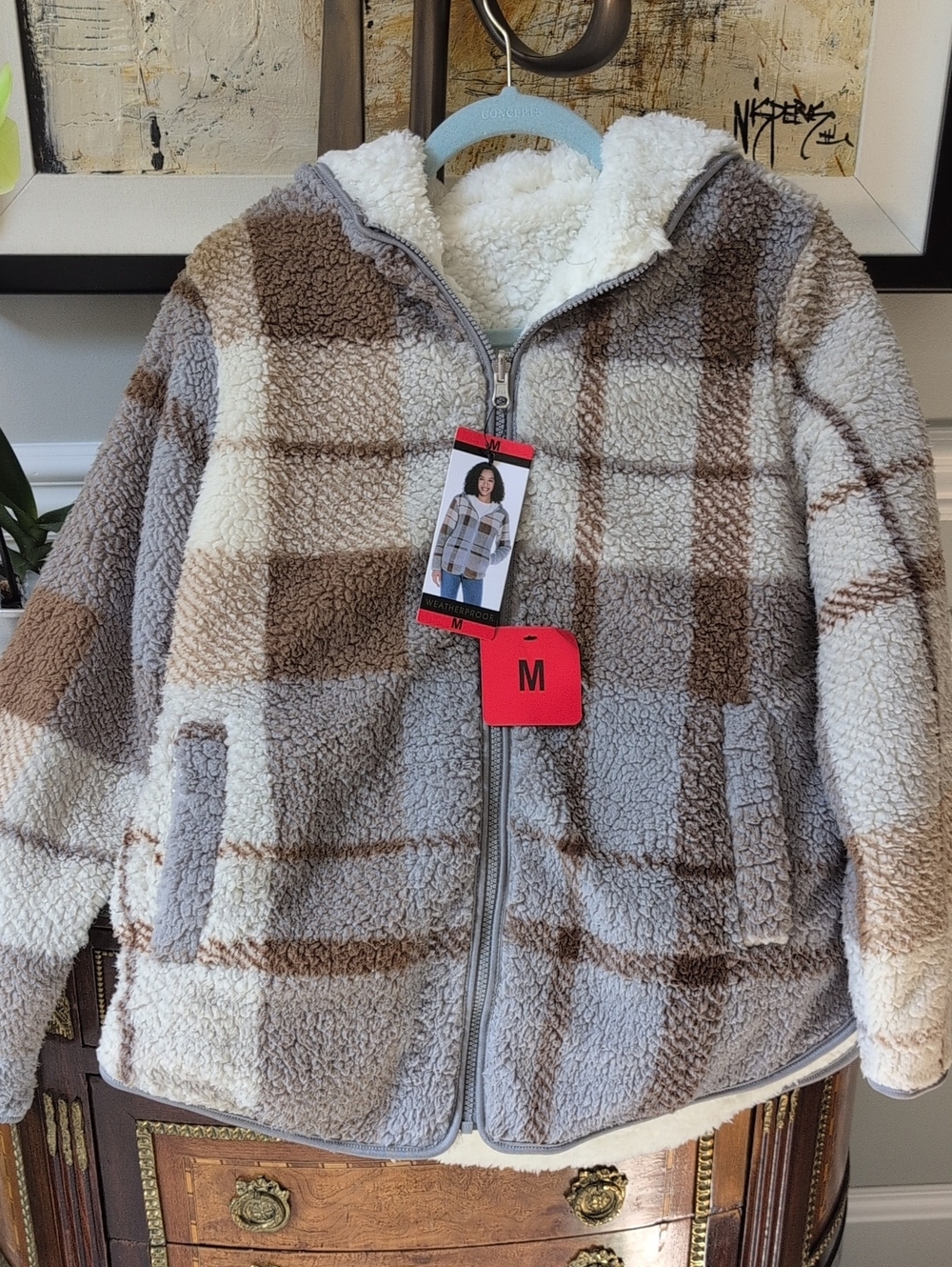 Weatherproof Size M Cozy Plaid Sherpa Zip Jacket NWT